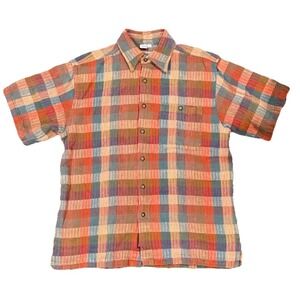 Vintage 90s Territory Ahead Shirt Mens M Textured Plaid Camp Button Hong Kong